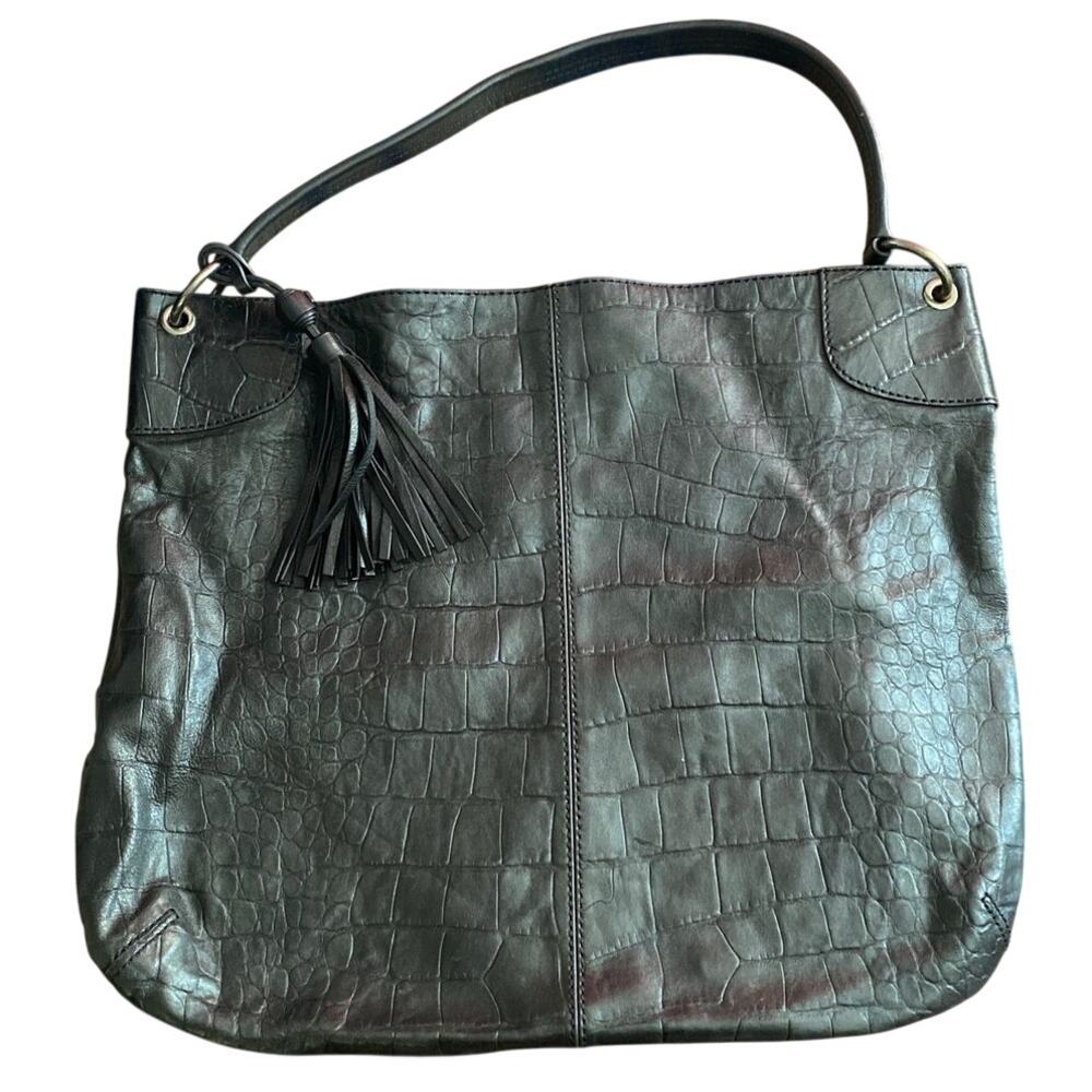 Women's Black Lambskin Purse Shoulder Bag Cow Leather Banana Republic Tassel
